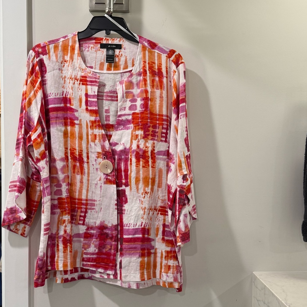 Ali Miles Pink and Orange Abstract Blouse